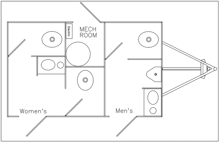 Floor plan diagram for the 4-Stall Trailer, showing stall and vanity layout