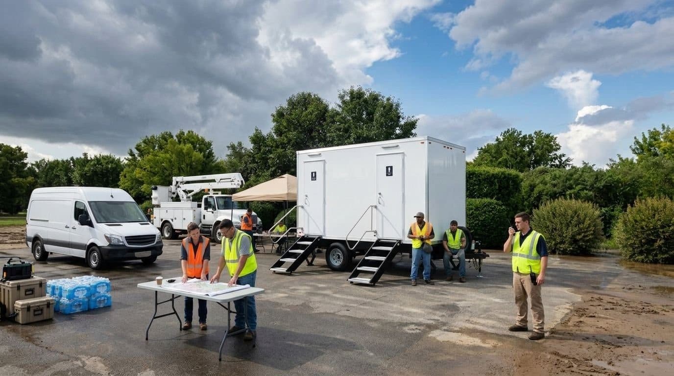 Disaster Relief & Government restroom trailer rental — Fast, dependable sanitation for emergency management, utility crews, and agencies.