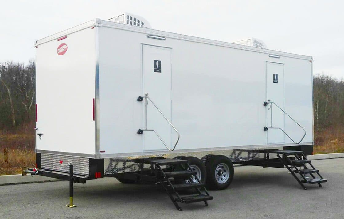 7-Stall Luxury Trailer luxury restroom trailer exterior — Up to 350 guests
